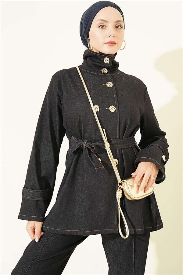Navy Blue Denim 2 Piece Set with Snail Buttons