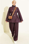 Snail Button Denim 2 Piece Set, Plum