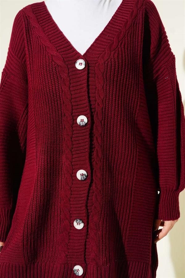Spiral Pattern Detailed Knit Cardigan Burgundy