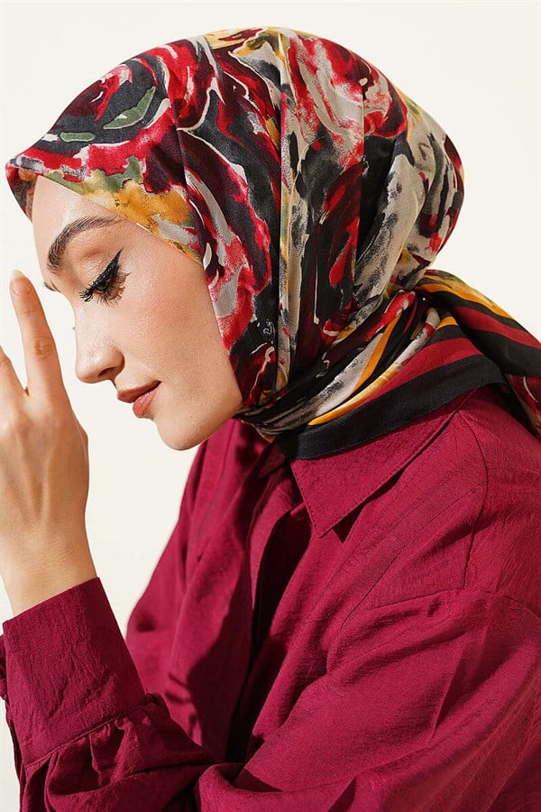 Spiral Pattern Elegance Scarf Black Red