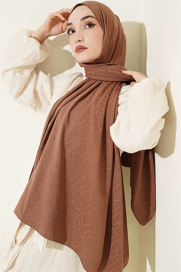 Spiral Pattern Cotton Ayrobin Scarf Light Brown