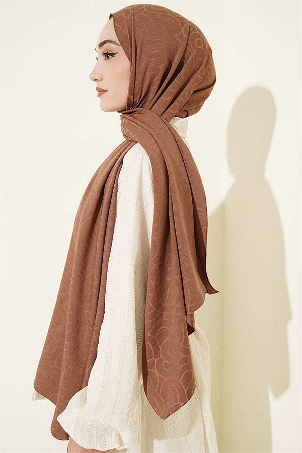 Spiral Pattern Cotton Ayrobin Scarf Light Brown
