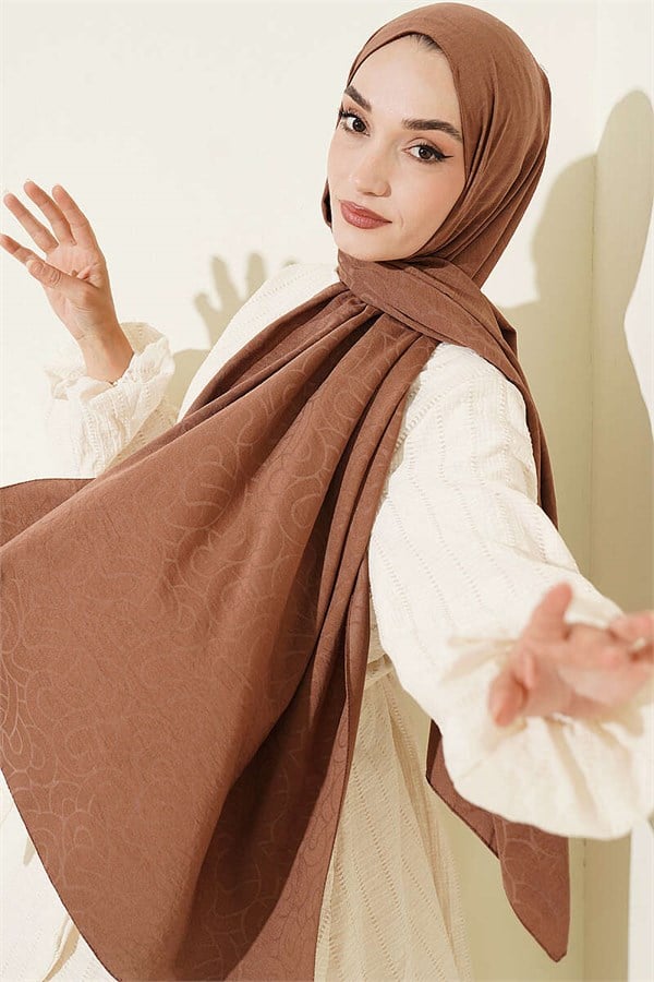 Spiral Pattern Cotton Ayrobin Scarf Light Brown