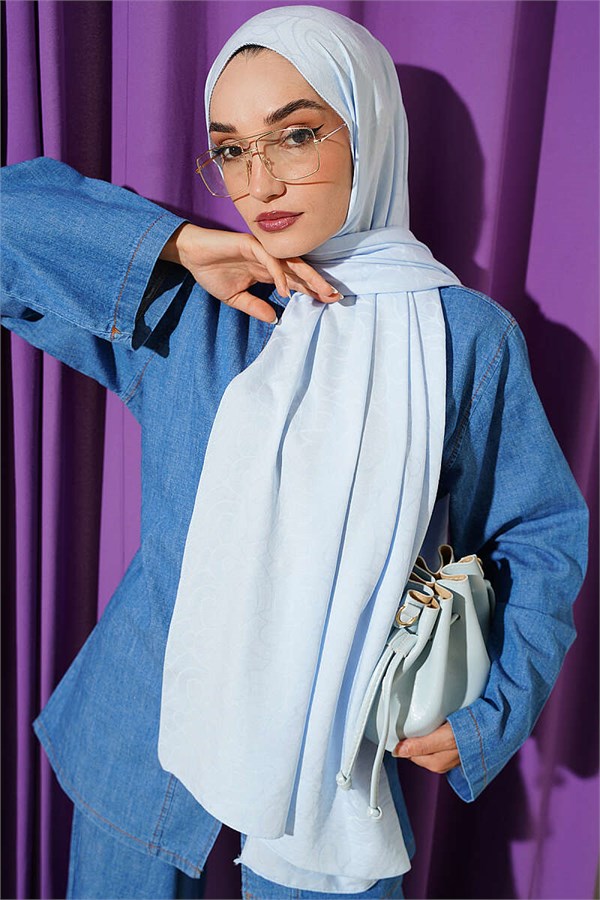 Spiral Pattern Cotton Ayrobin Scarf Baby Blue