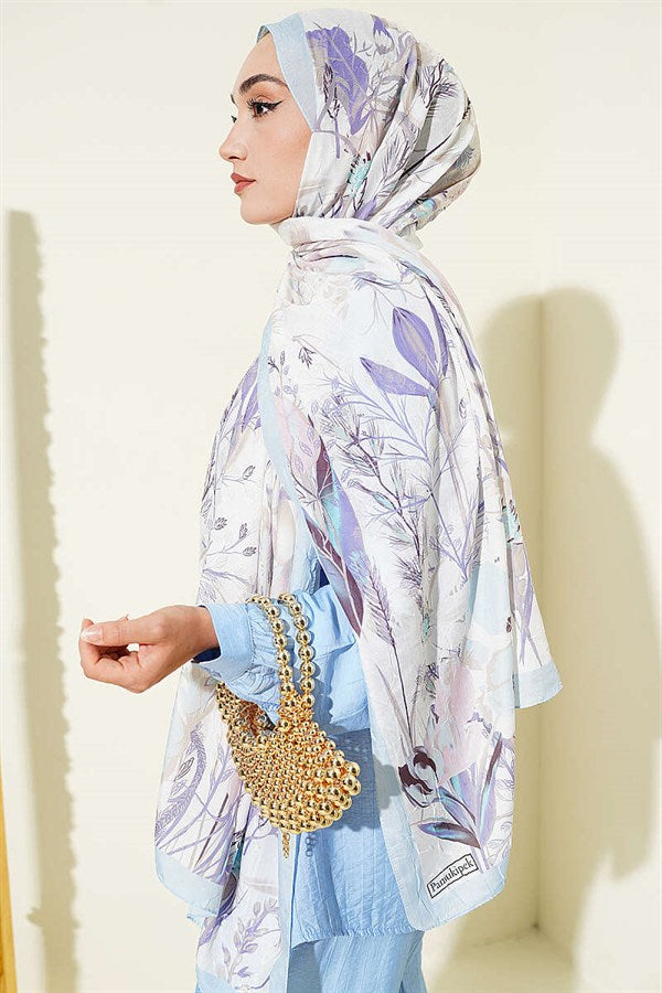 Bamboo Crash Shawl with Ivy Pattern, Baby Blue