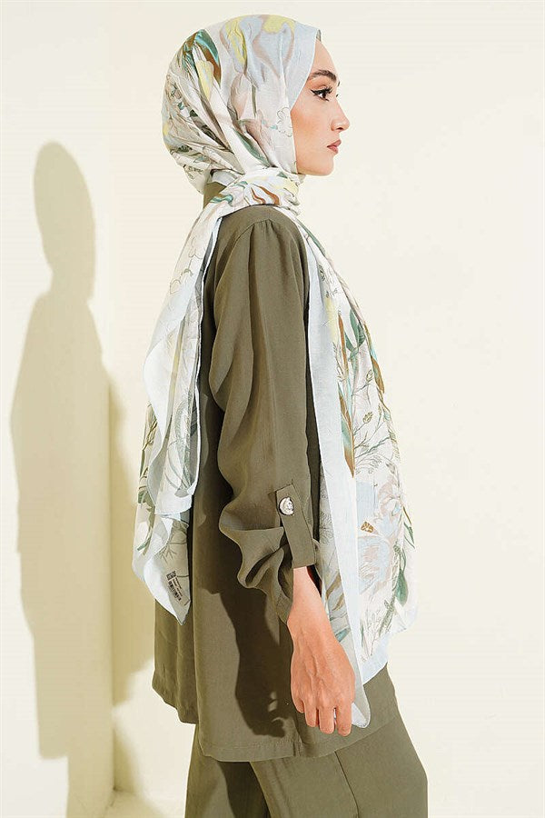 Bamboo Crash Shawl with Ivy Pattern, Ice Blue