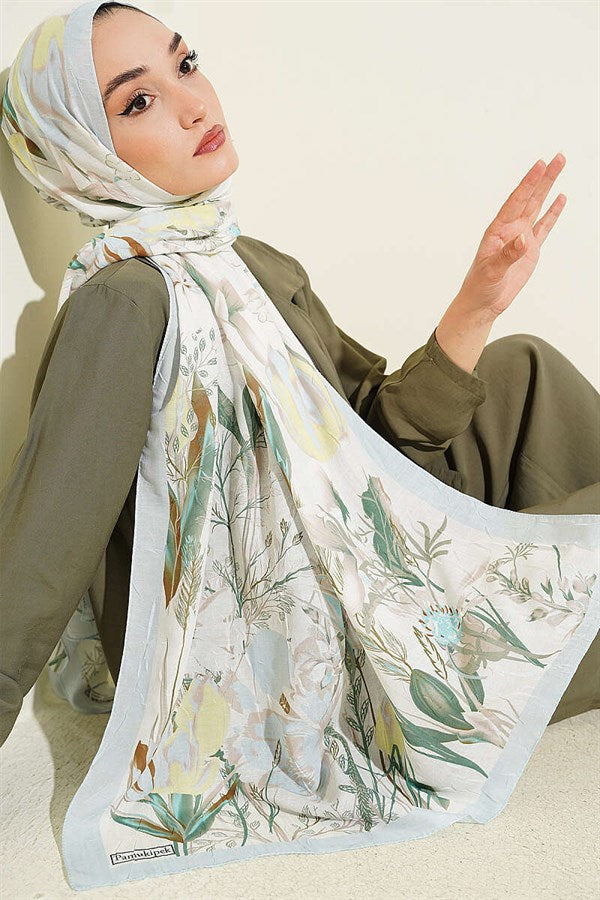 Bamboo Crash Shawl with Ivy Pattern, Ice Blue