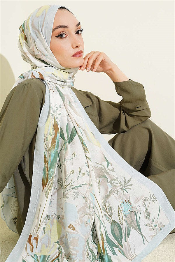 Bamboo Crash Shawl with Ivy Pattern, Ice Blue