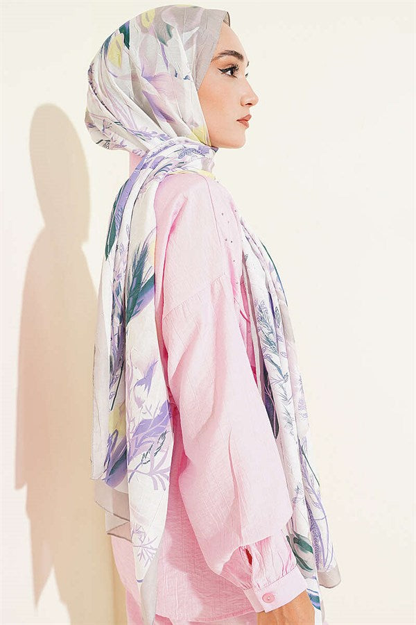 Bamboo Crash Shawl with Ivy Pattern, Sand Beige