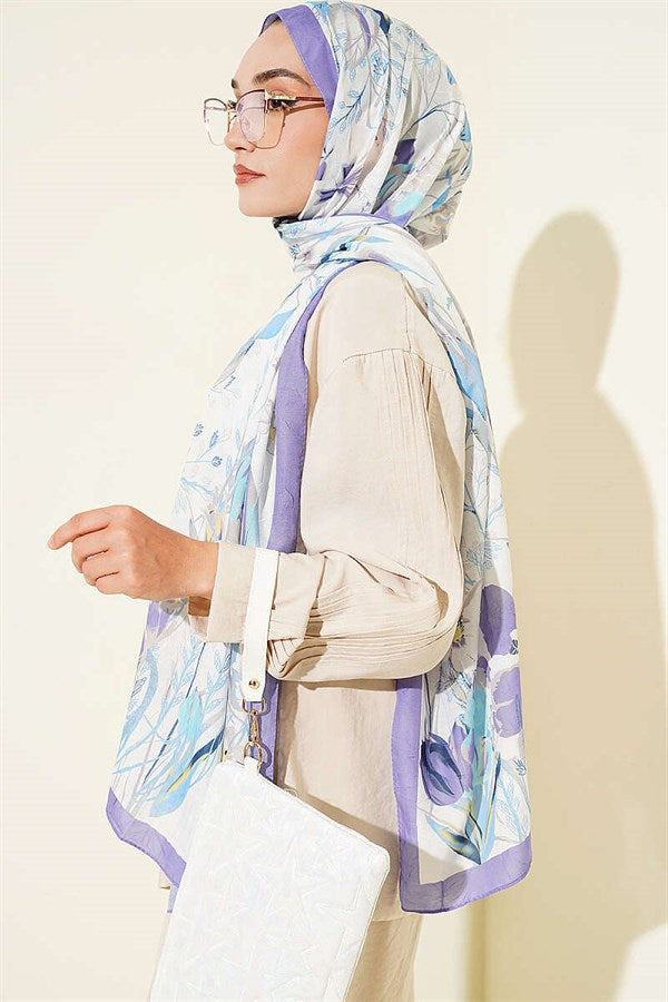 Bamboo Crash Shawl with Ivy Pattern, Lilac