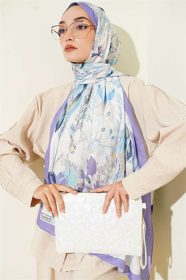 Bamboo Crash Shawl with Ivy Pattern, Lilac