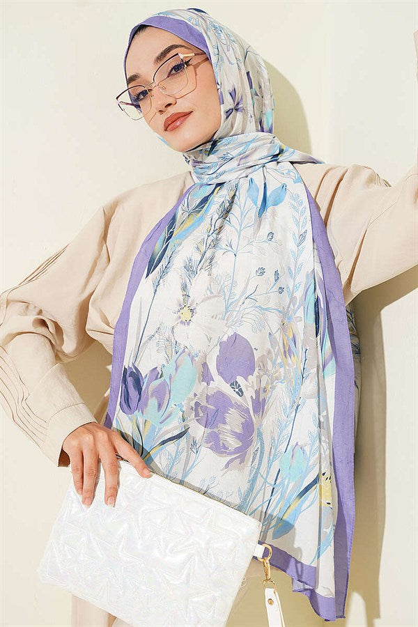 Bamboo Crash Shawl with Ivy Pattern, Lilac