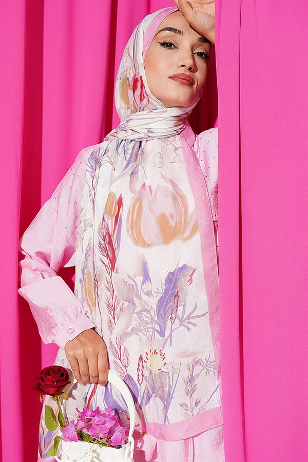 Pink Bamboo Scarf with Ivy Pattern