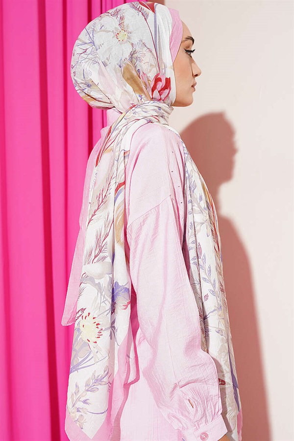 Pink Bamboo Scarf with Ivy Pattern