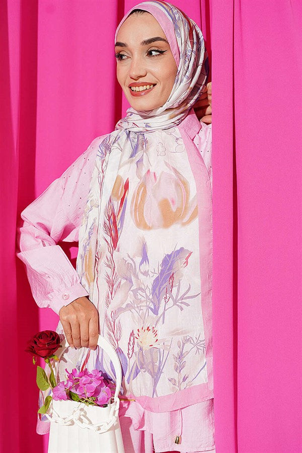 Pink Bamboo Scarf with Ivy Pattern