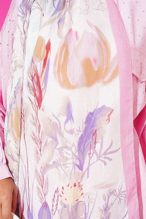 Pink Bamboo Scarf with Ivy Pattern
