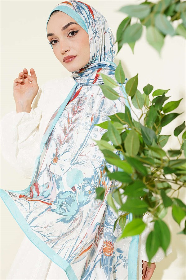 Ivy Patterned Bamboo Crash Shawl Turquoise