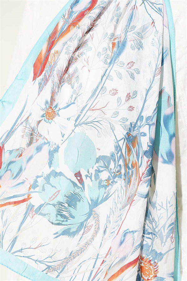 Ivy Patterned Bamboo Crash Shawl Turquoise