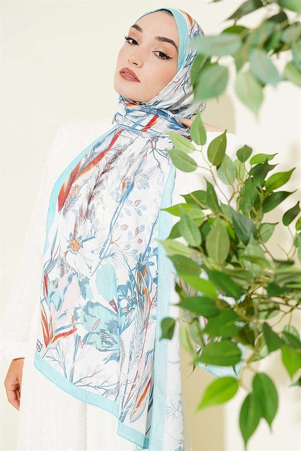 Ivy Patterned Bamboo Crash Shawl Turquoise