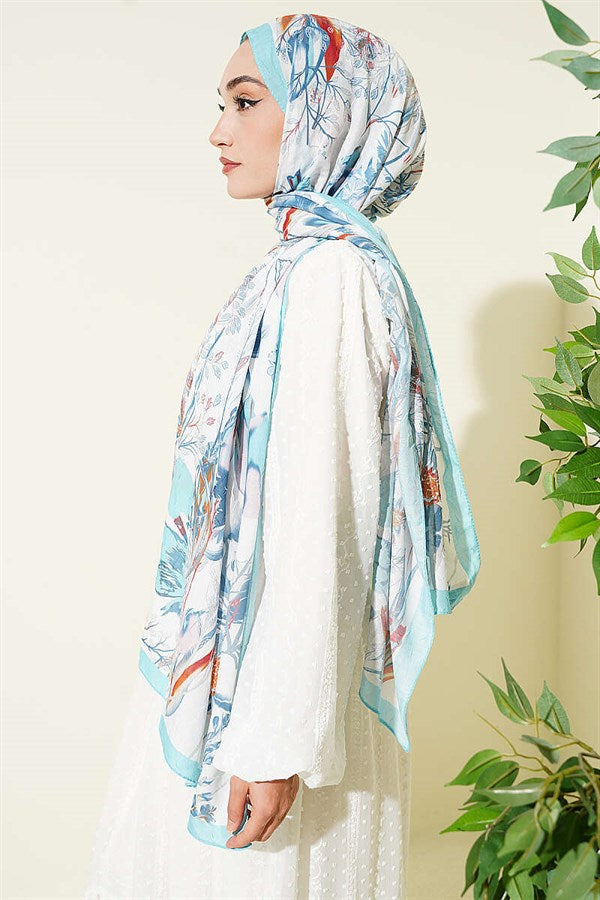 Ivy Patterned Bamboo Crash Shawl Turquoise