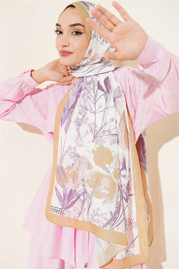 Bamboo Crash Shawl with Ivy Pattern, Olive Green