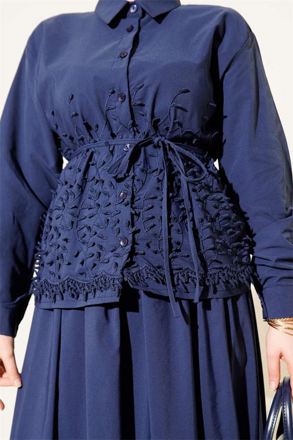 2 Piece Set with Ivy Embossed Skirt, Navy Blue