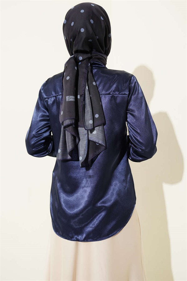 Satin Shirt Navy Blue