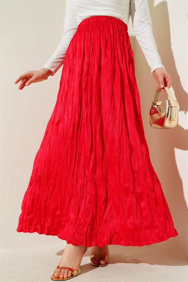 Satin Look Crinkle Skirt Red