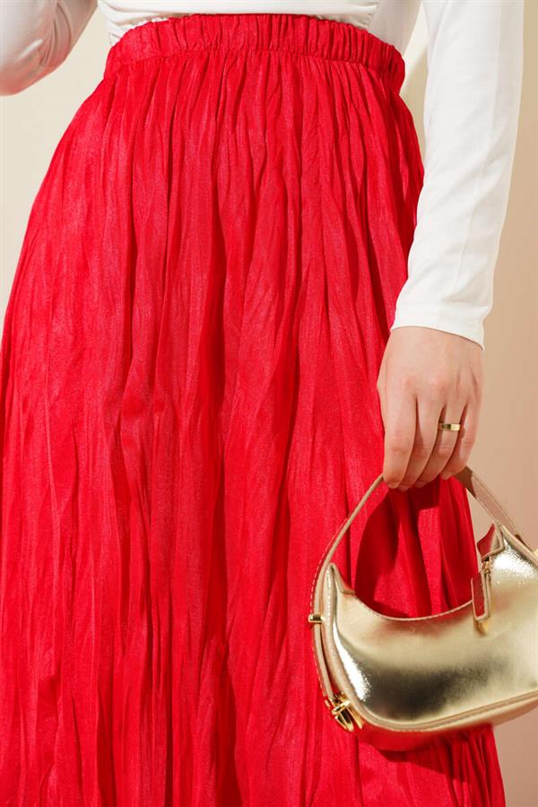 Satin Look Crinkle Skirt Red