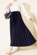 Satin-Look Pleated Skirt, Navy Blue