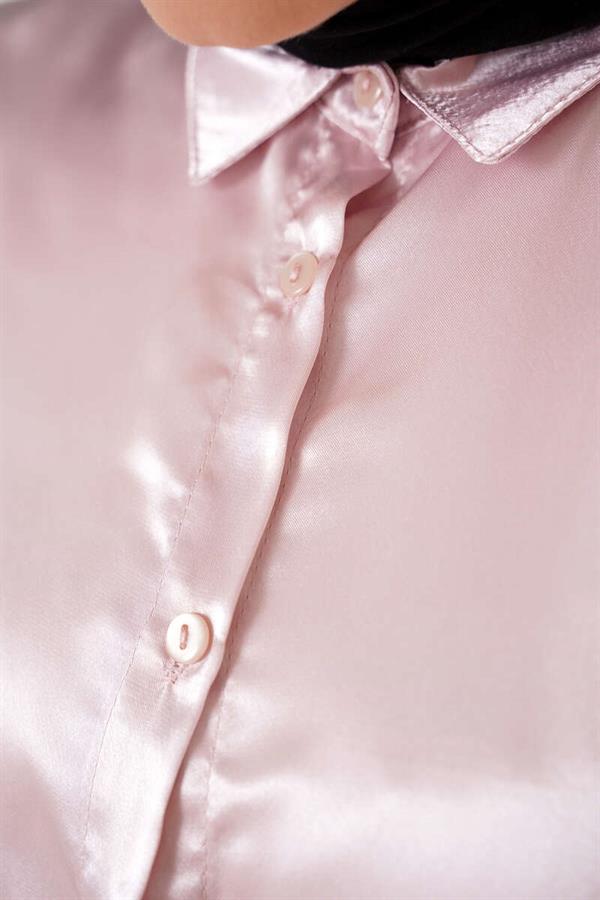 Satin Batwing Sleeve Shirt Beige