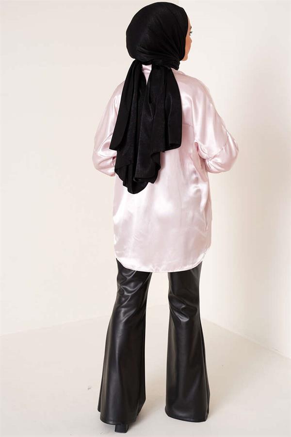 Satin Batwing Sleeve Shirt Beige