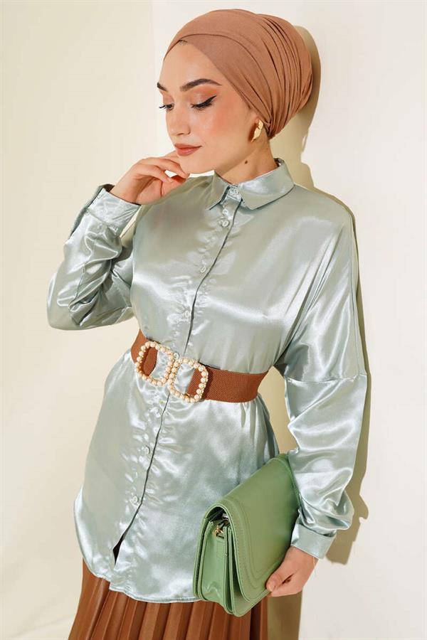 Satin Bat Sleeve Shirt Almond Green