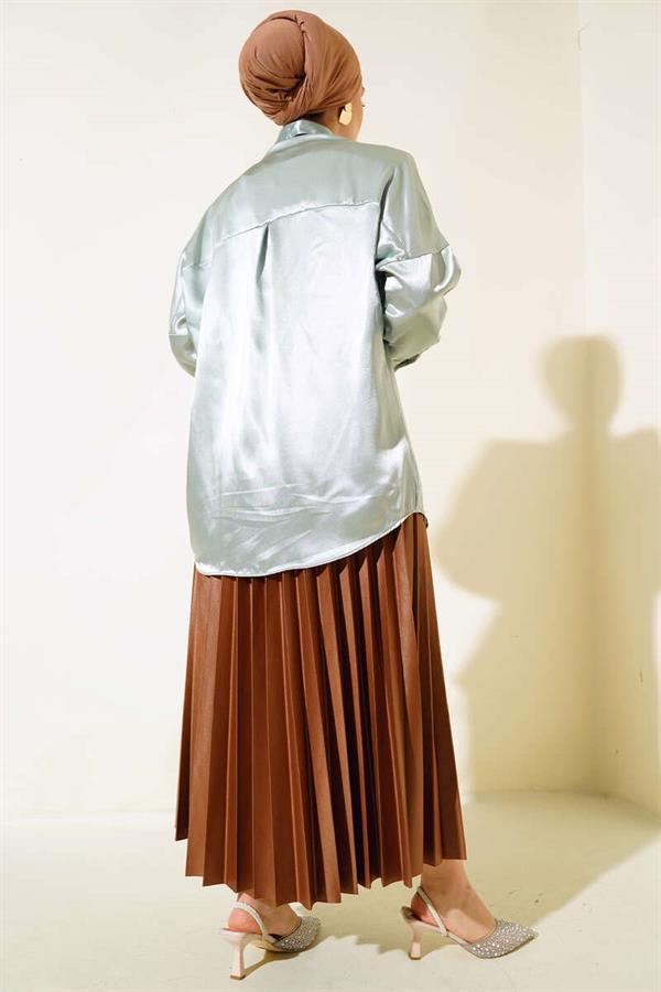 Satin Bat Sleeve Shirt Almond Green