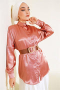 Satin Batwing Sleeve Shirt Tan