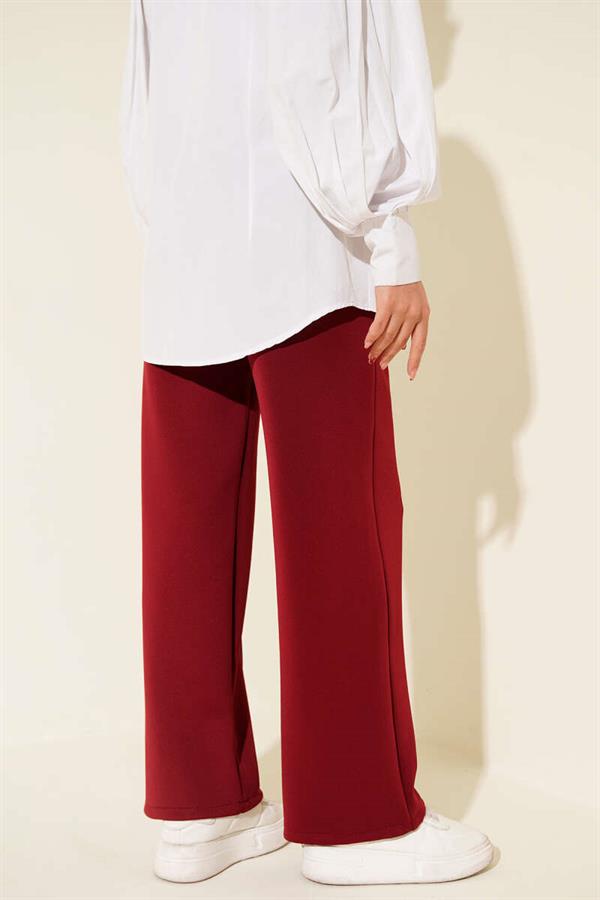 Scuba Wide Leg Trousers with Ribbon Trim, Burgundy