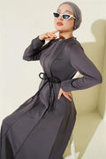 Scuba Leather Belted Dress Smoke
