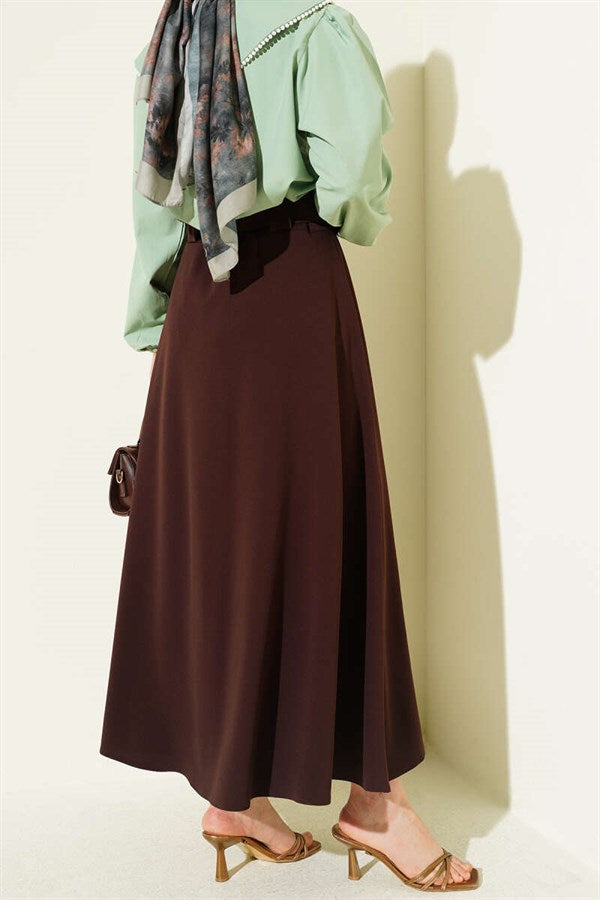 Scuba Belted Bell Skirt Coffee