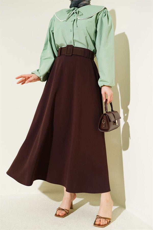 Scuba Belted Bell Skirt Coffee
