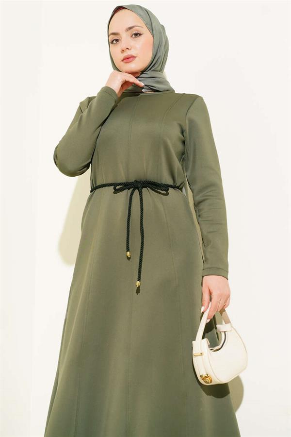 Scuba Dress with Detail Belt, Khaki