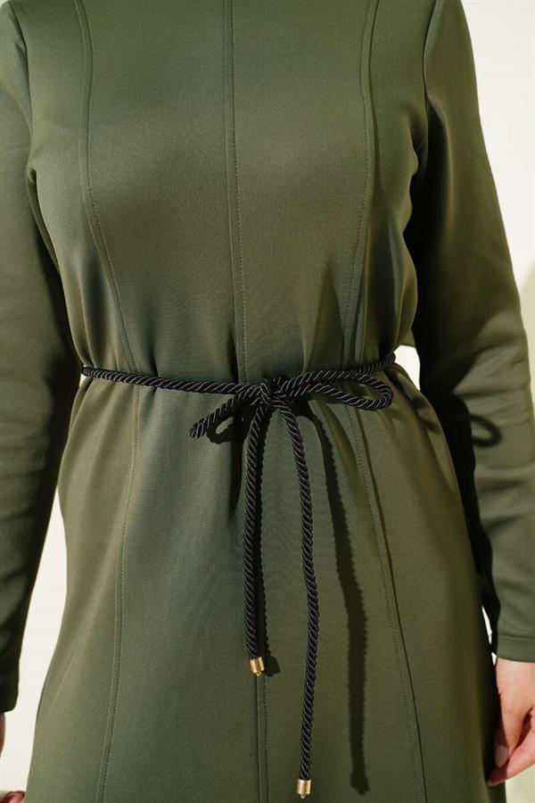 Scuba Dress with Detail Belt, Khaki
