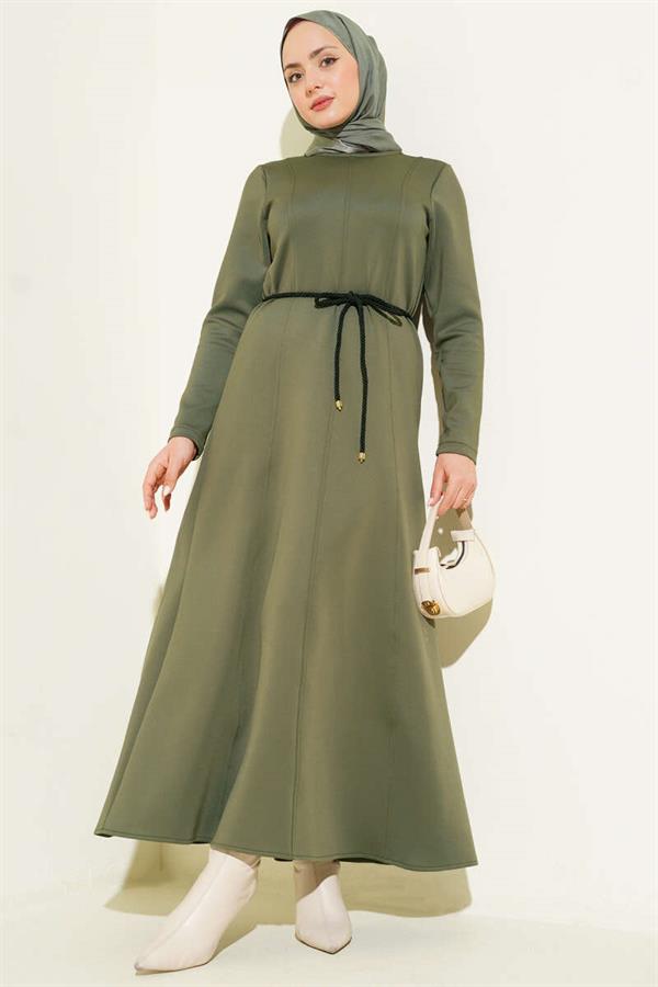 Scuba Dress with Detail Belt, Khaki