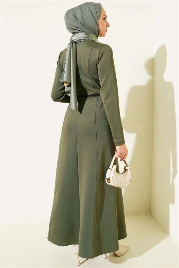 Scuba Dress with Detail Belt, Khaki