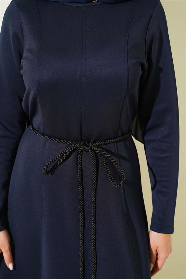 Scuba Pens Detail Belted Dress Navy Blue