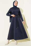 Scuba Pens Detail Belted Dress Navy Blue