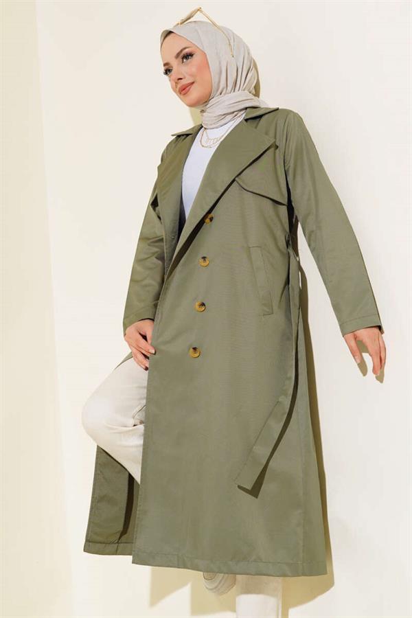 Eight-Button Belted Trench Coat Khaki