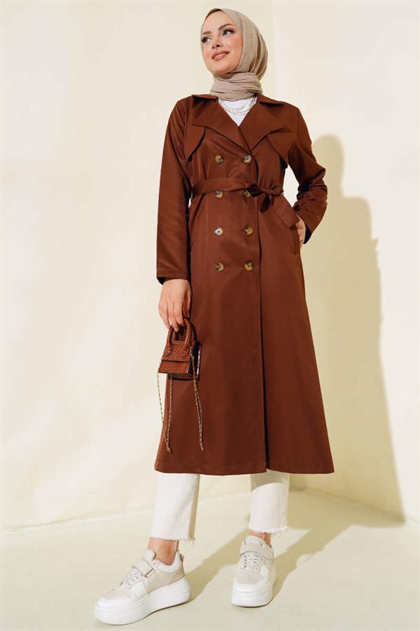  Eight-Button Belted Trench Coat Brown