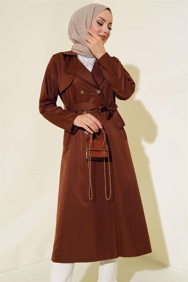  Eight-Button Belted Trench Coat Brown