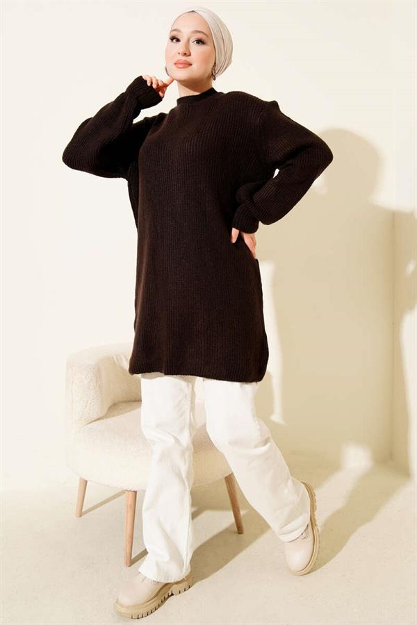 Selanik Knitted Soft Knitwear Tunic Bitter Brown