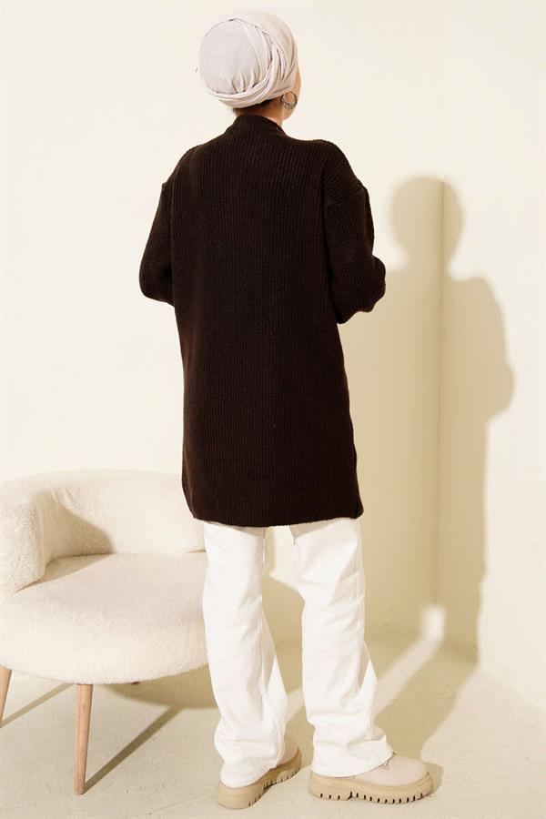 Selanik Knitted Soft Knitwear Tunic Bitter Brown